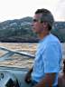 Joel aux commandes de son bateau en Mediterranee en 2003